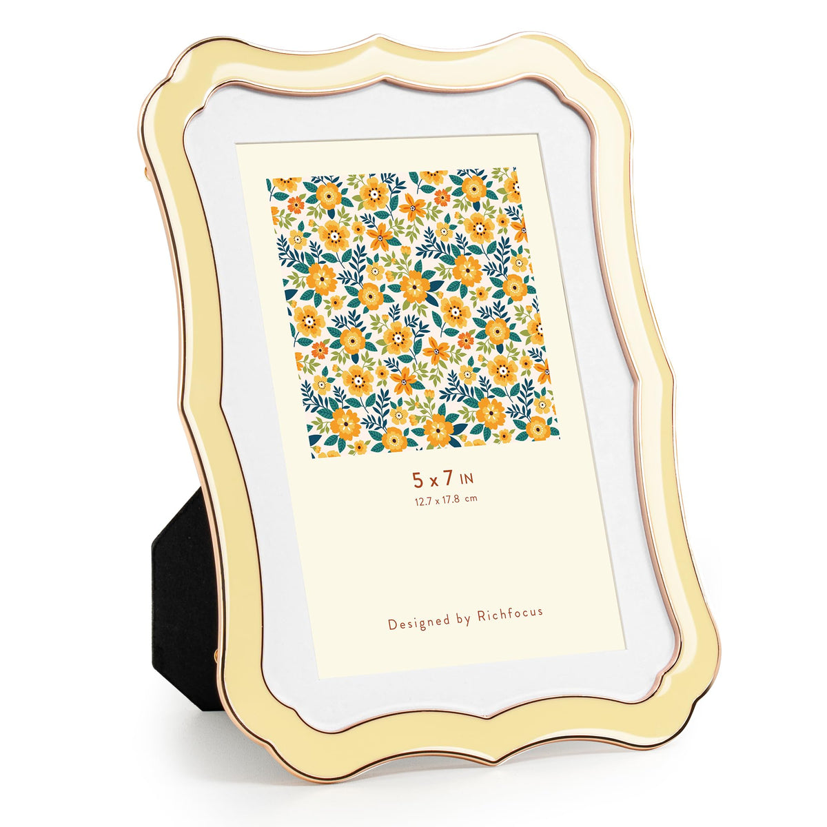 4x6 Enamel Picture Frame with HD-Tempered Glass, Display 3x5 Photo with Mat, Ornate Photo Frame with Gold Metal Edge & Velvet Back for Tabletop & Wall Mount Vertically or Horizontally Display, White