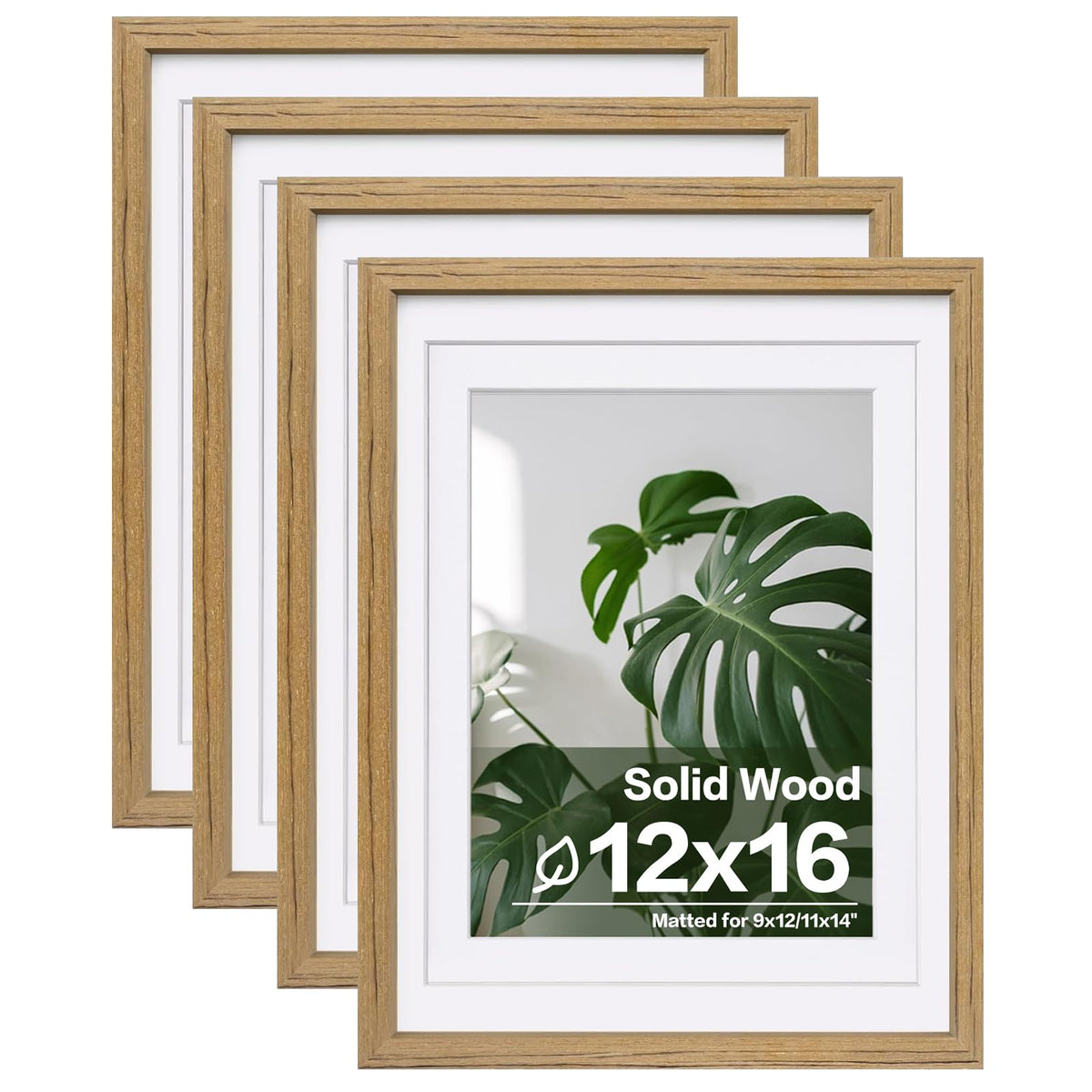 Egofine 11x14 Picture Frames 4 Pack Display Pictures 5x7/8x10 with Mat or 11x14 Without Mat Made of Solid Wood Covered by Plexiglass for Table Top Display and Wall Mounting Photo Frame, Light Brown