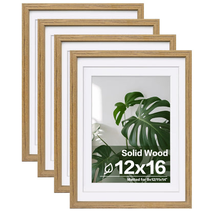Egofine 11x14 Picture Frames 4 Pack Display Pictures 5x7/8x10 with Mat or 11x14 Without Mat Made of Solid Wood Covered by Plexiglass for Table Top Display and Wall Mounting Photo Frame, Light Brown