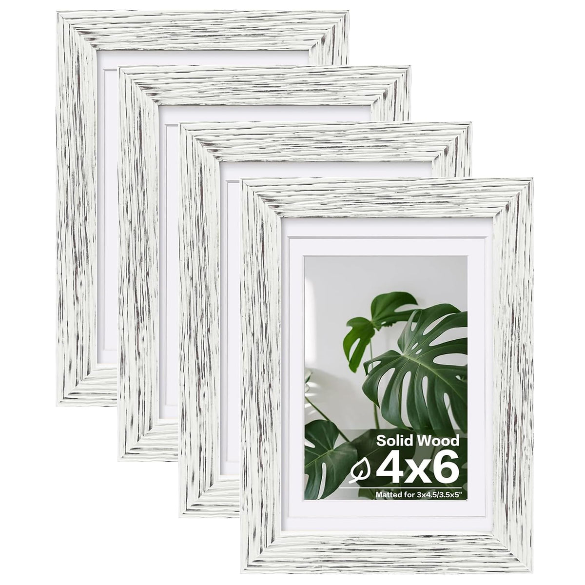 Egofine 8x10 Picture Frames Set of 4, Made of Solid Wood Covered by Plexiglass 4x6 and 5x7 with Mat or 8x10 without Mat, for Table Top Display and Wall Mounting Photo Frame White
