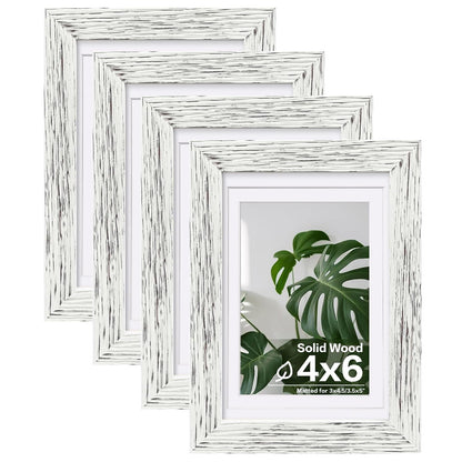 Egofine 8x10 Picture Frames Set of 4, Made of Solid Wood Covered by Plexiglass 4x6 and 5x7 with Mat or 8x10 without Mat, for Table Top Display and Wall Mounting Photo Frame White