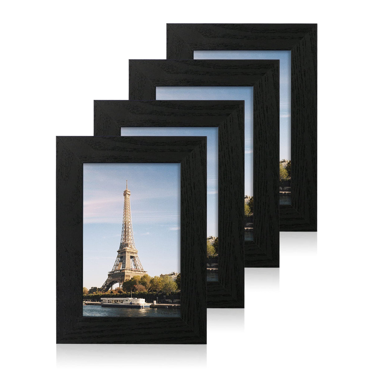 iRahmen 5x7 Picture Frame Set of 4, High Definition Real Glass Rustic Brown Frame, 5 x 7 Wood Photo Frames for Tabletop Display and Wall Mounting