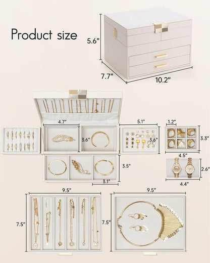 VLANDO Jewelry Box,4-Layer Design with Retractable Tray and 2 Drawers