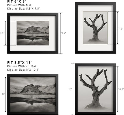 8.5 By 11 Picture Frames 6x8 with Mat - Black Photo Frame 1 Pack