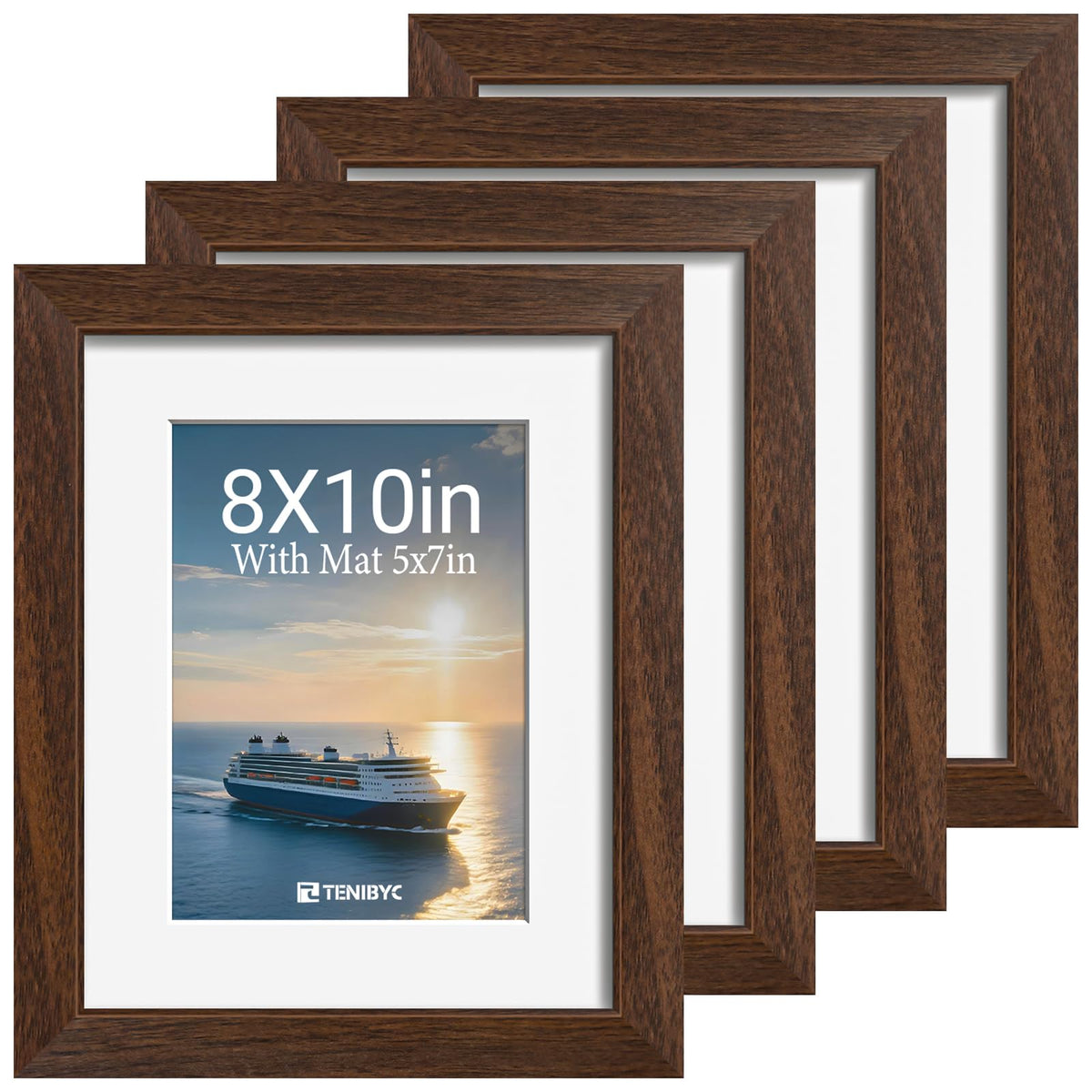 5x7 picture frame 4 Pack, 4x6 Mat, Black Wood, Glass, for Photo