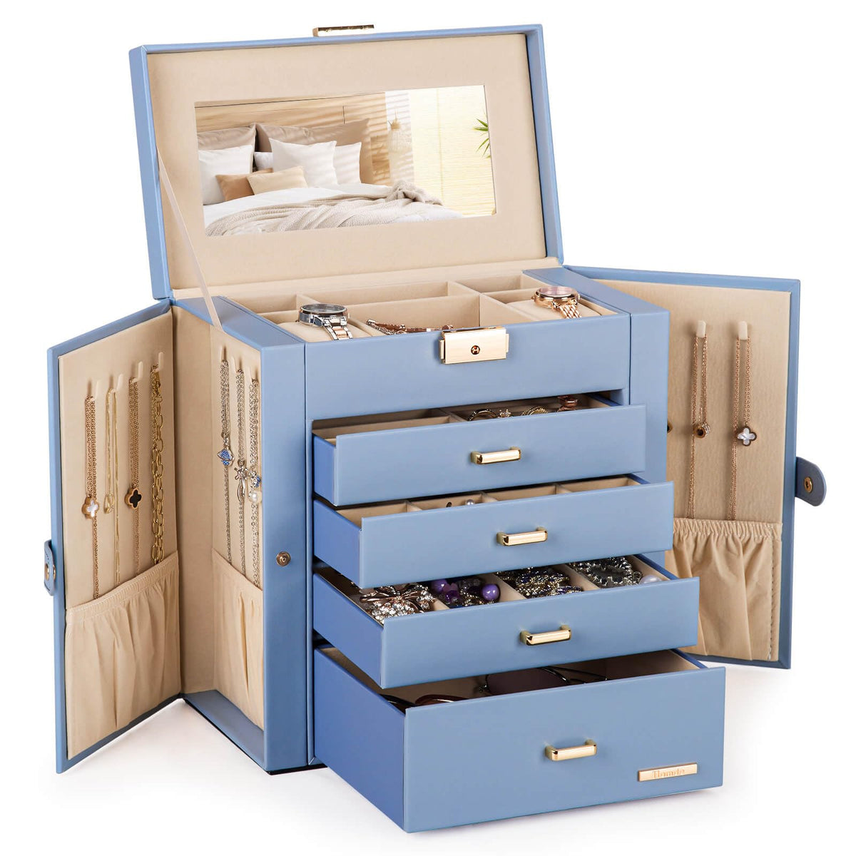 Homde Large Jewelry Box for Women: 5-Layer Organizer with Lock for Dresser