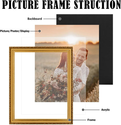 8x10 Picture Frame Gold, Ornate Vintage Photo Frame, Wall or Tabletop