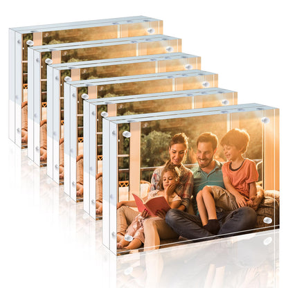 Egofine 5x7 Acrylic Frames 6 Pack, 20mm Thicker Frameless Clear Picture Frames, Double Sided Magnetic Picture Frames, Free Standing Desktop Display