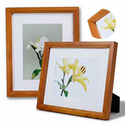 8x10 Wooden Picture Frame, Displays 8x10 Without Mat or 5x7 With Mat, Solid Wood Colorful Photo Frame for Wall Tabletop, Real Glass, Rustic Stepped Edge, 2 Pack, Brown
