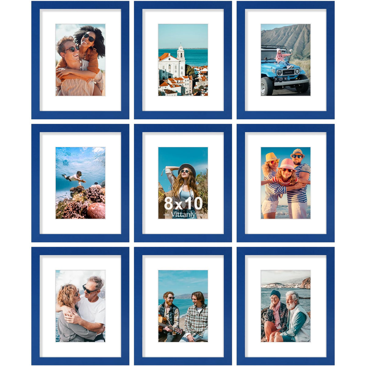 Vittanly 8x10 Picture Frames Set of 9 for Wall or Tabletop Display, Black