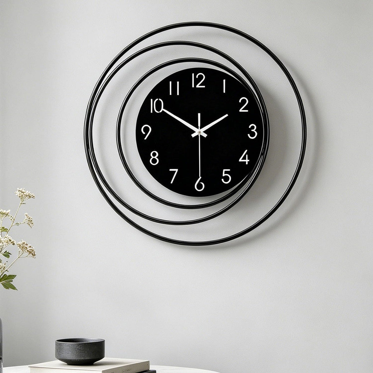 Dankeit 13inch Decorative Wall Clock, Silent Non-Ticking Quality Quartz Battery Operated, Large Wall Clock for Living Room Kitchen Home Bathroom Bedroom Wall Decor, Black