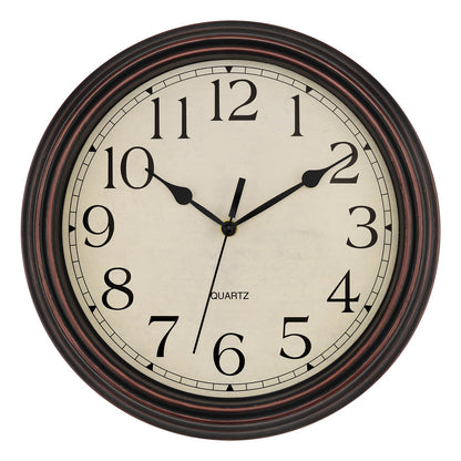 Foxtop 12 Inch Retro Wall Clock Round Silent Battery Operated Clock, Bronze