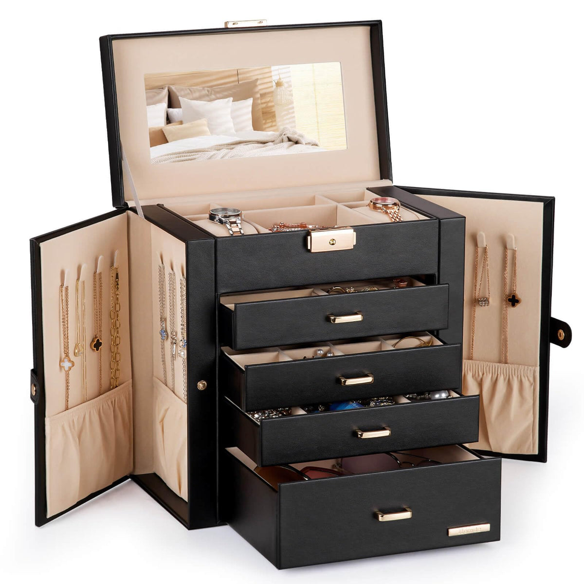 Homde Large Jewelry Box for Women: 5-Layer Organizer with Lock for Dresser