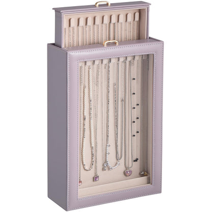 Lolalet Necklace Organizer Box, Jewelry Display Case, White, 3 Layers