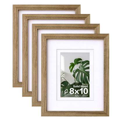 Egofine 11x14 Picture Frames 4 Pack Display Pictures 5x7/8x10 with Mat or 11x14 Without Mat Made of Solid Wood Covered by Plexiglass for Table Top Display and Wall Mounting Photo Frame, Light Brown