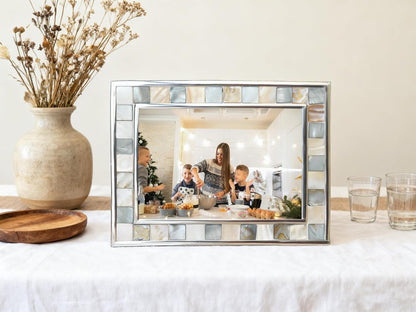 Mother of Pearl Picture Frame 5x7, Grey+White, 1pc
