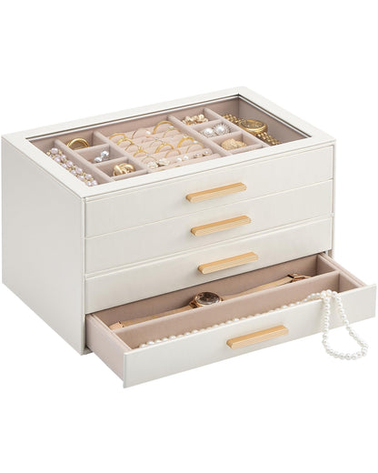 Lolalet Jewelry Box Organizer, 3-Layer Jewelry Storage Case -Beige