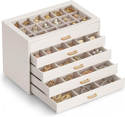 Lolalet Earring Organizer, Jewelry Box with Clear Lid -Beige, 5 Layer