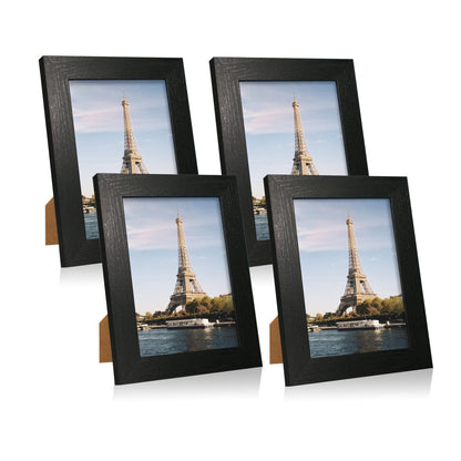 iRahmen 5x7 Picture Frame Set of 4, High Definition Real Glass Rustic Brown Frame, 5 x 7 Wood Photo Frames for Tabletop Display and Wall Mounting