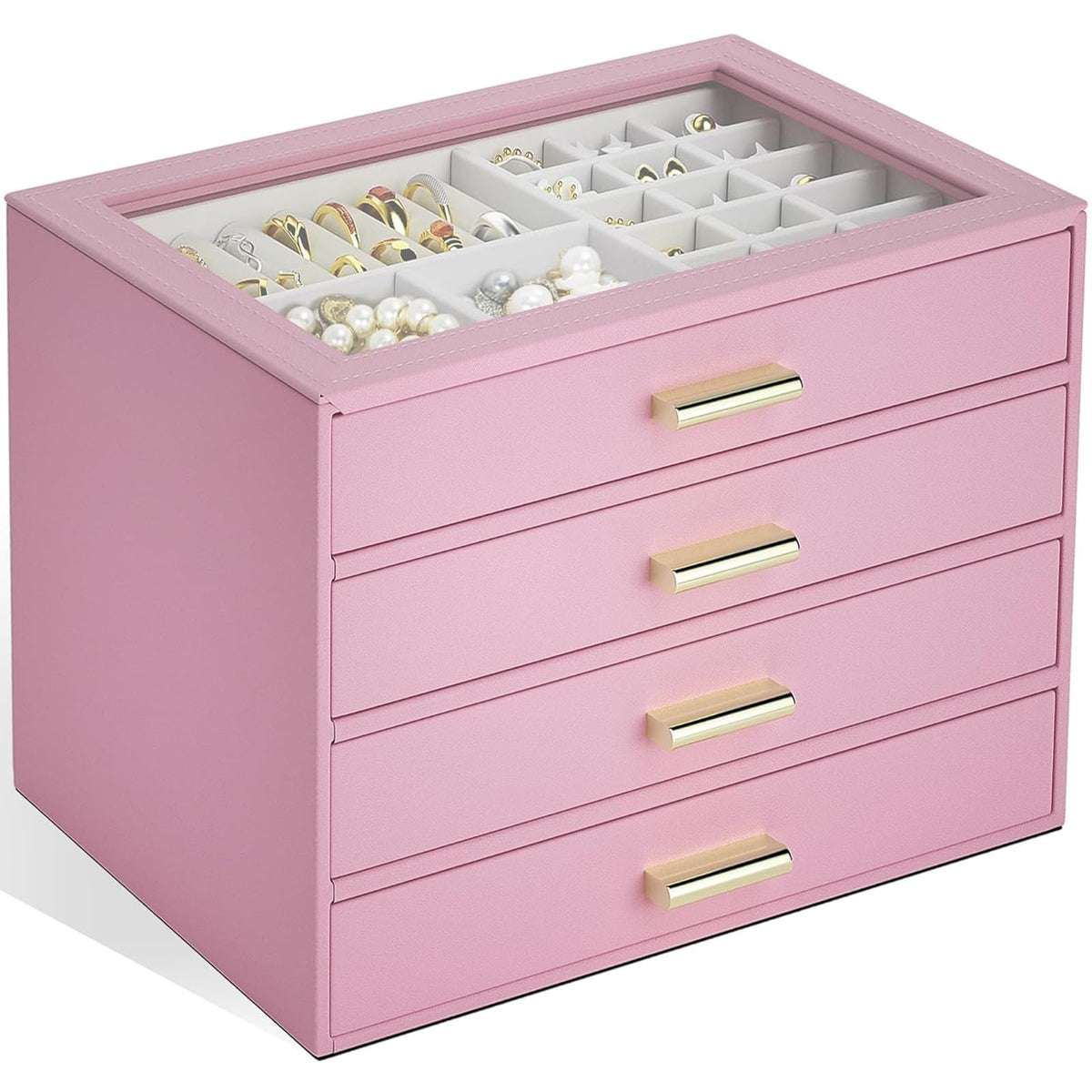 AKOZLIN Jewelry Box Organizer with Clear Lid 2 Drawers Black
