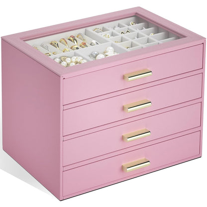 AKOZLIN Jewelry Box Organizer with Clear Lid 2 Drawers Black