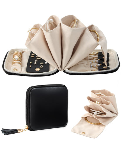 Lolalet Travel Jewelry Case Organizer, Small Soft Jewellery Pouch -Oatmeal