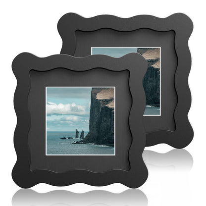 5x7 Wavy Picture Frame with 4x6 Mat, 5 x 7 Wood Frame, Real Glass