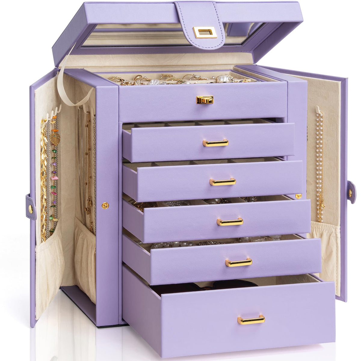 AKOZLIN 6-Tier Jewelry Box Organizer 5 Drawers Storage Black Regular