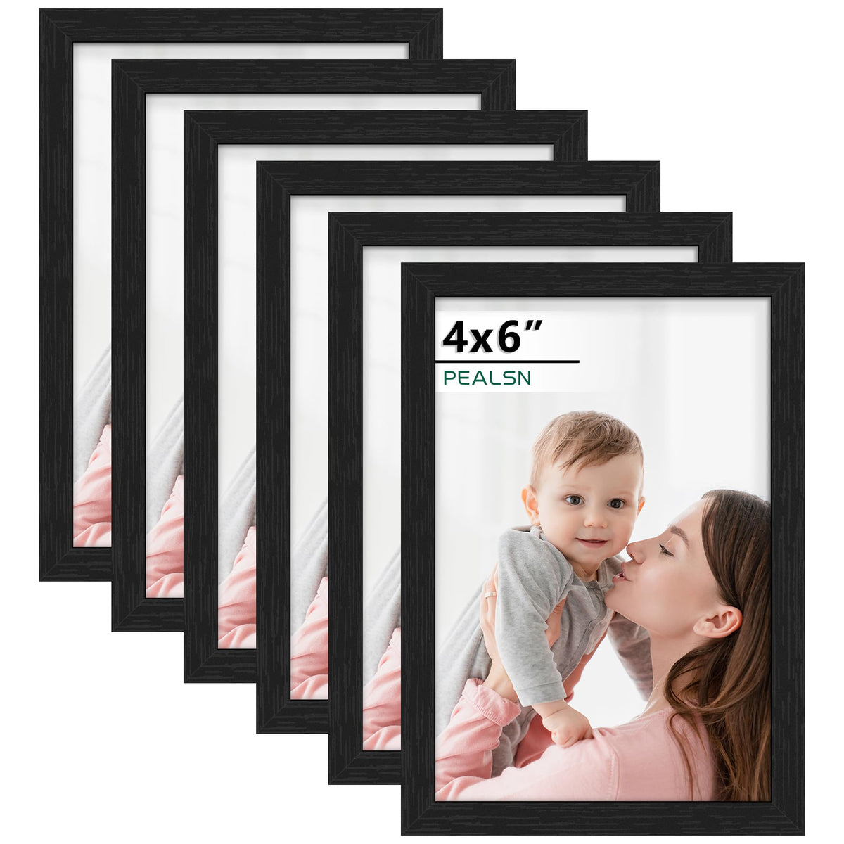 PEALSN 8x10 Picture Frame Set of 6, Wall or Tabletop, Black Woodgrain