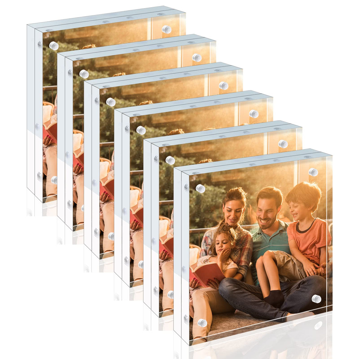 Egofine 5x7 Acrylic Frames 6 Pack, 20mm Thicker Frameless Clear Picture Frames, Double Sided Magnetic Picture Frames, Free Standing Desktop Display