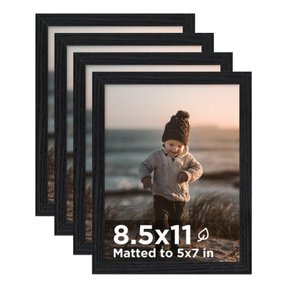 KINLINK 5x7 Picture Frame White Set of 4, Wooden Photo Frames Matted 4x6 with Plexiglass for 4x6 with Mat or 5x7 without Mat for Table and Wall Display
