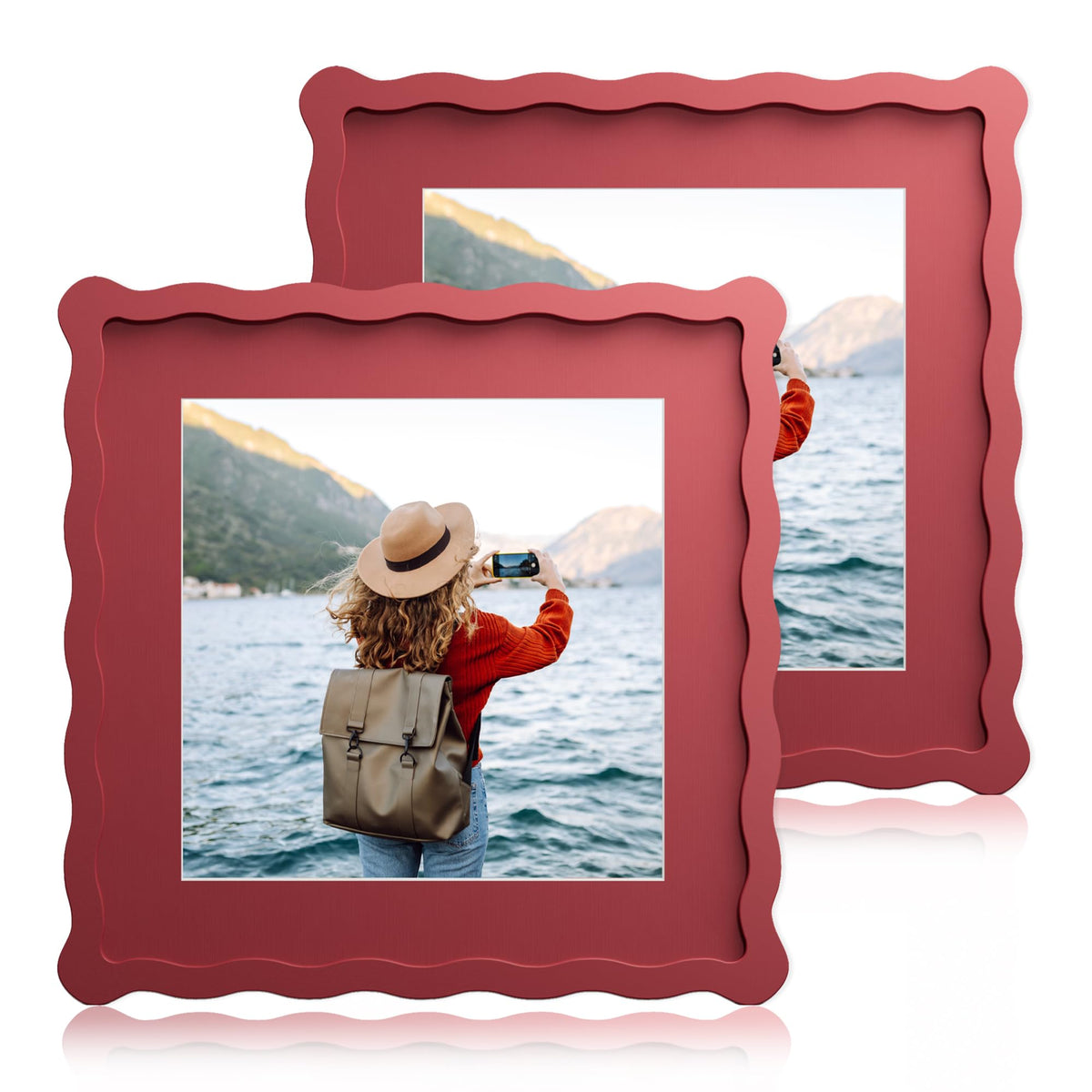 5x7 Wavy Picture Frame with 4x6 Mat, 5 x 7 Wood Frame, Real Glass