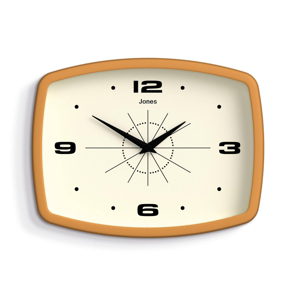 JONES CLOCKS® Movie wall Clock | Rectangular Retro Clock | 10" | Orange