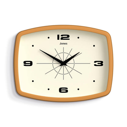 JONES CLOCKS® Movie wall Clock | Rectangular Retro Clock | 10" | Orange