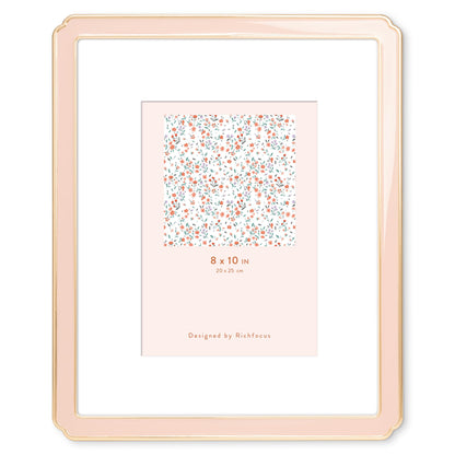 4x6 Enamel Picture Frame with HD-Tempered Glass, Display 3x5 Photo with Mat, Ornate Photo Frame with Gold Metal Edge & Velvet Back for Tabletop & Wall Mount Vertically or Horizontally Display, White