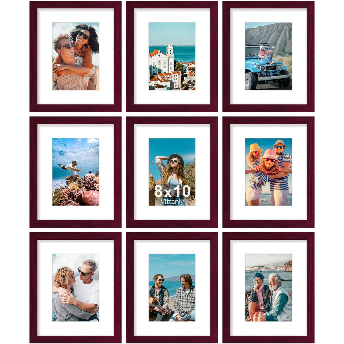 Vittanly 8x10 Picture Frames Set of 9 for Wall or Tabletop Display, Black