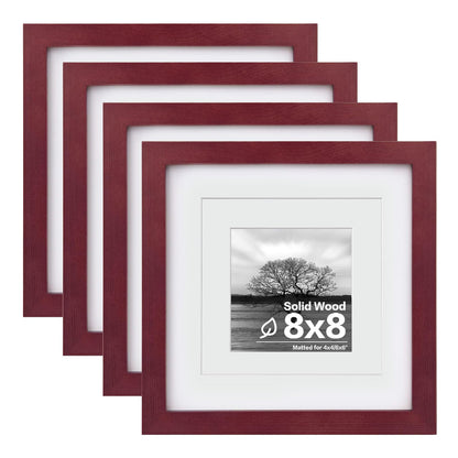 Egofine 11x14 Picture Frames 4 Pack Display Pictures 5x7/8x10 with Mat or 11x14 Without Mat Made of Solid Wood Covered by Plexiglass for Table Top Display and Wall Mounting Photo Frame, Light Brown