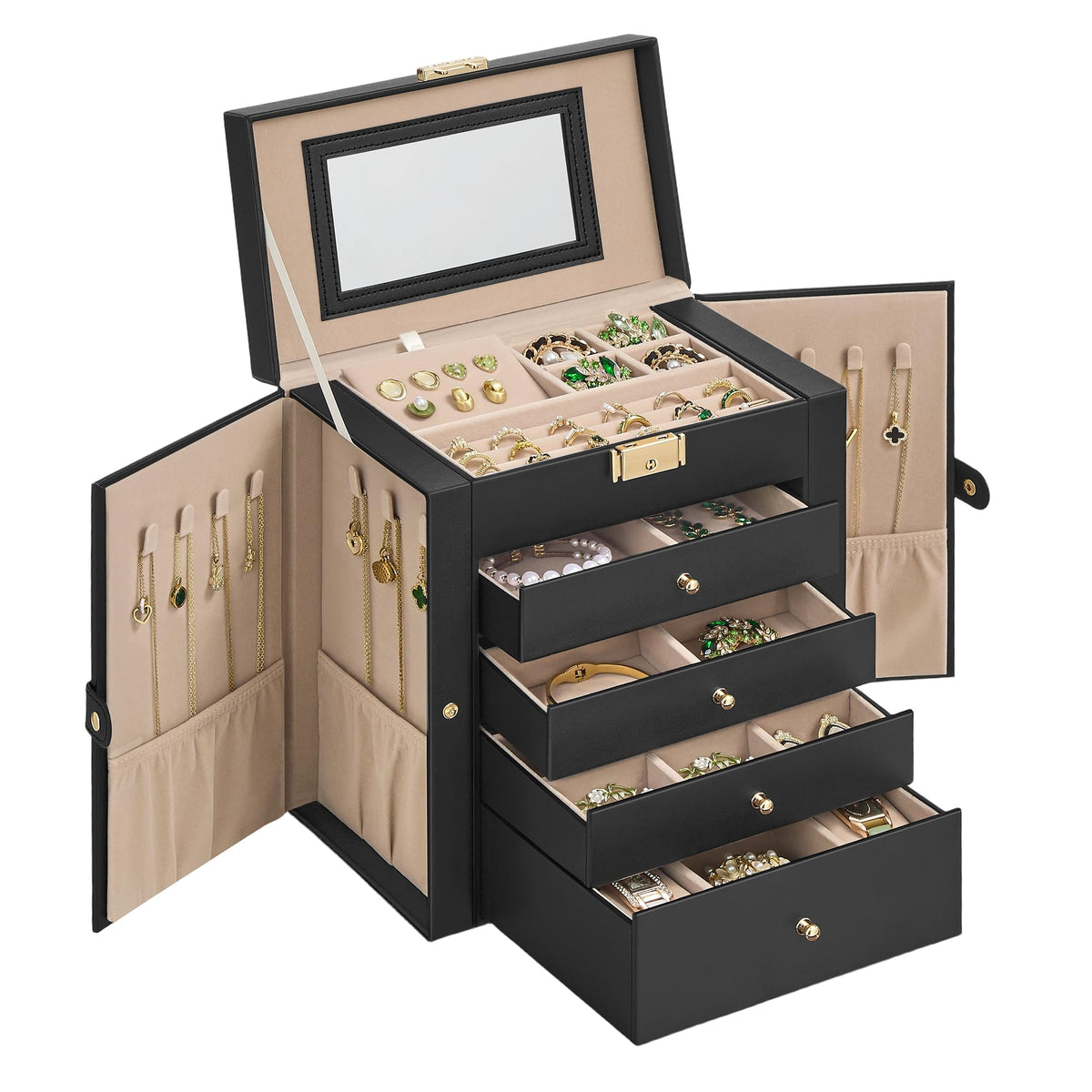 SONGMICS 5-Layer Jewelry Box Organizer with 4 Drawers, Lock and Mirror