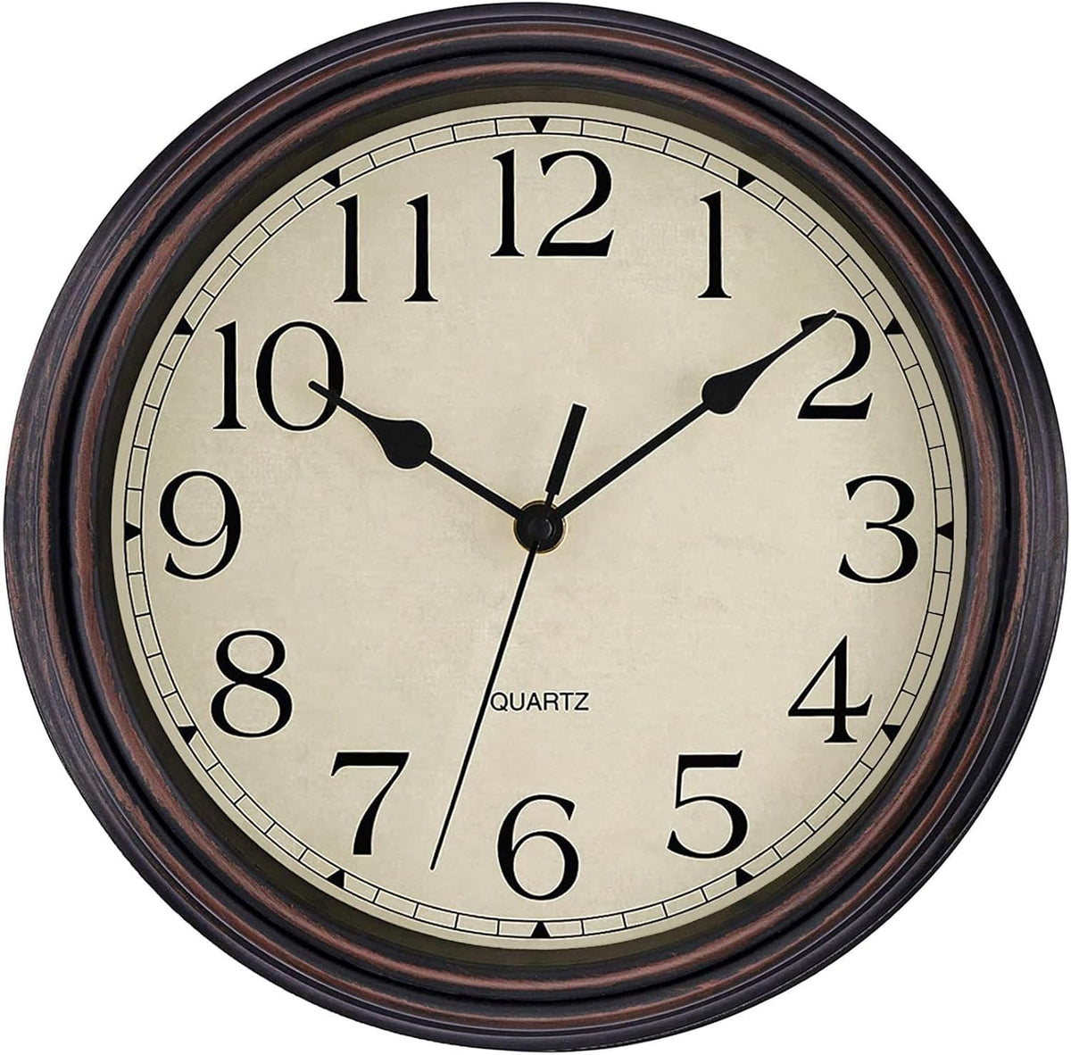 Foxtop 12 Inch Retro Wall Clock Round Silent Battery Operated Clock, Bronze