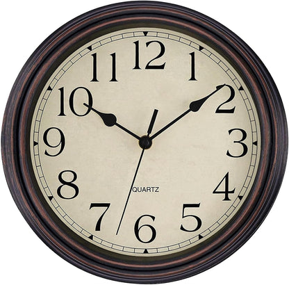 Foxtop 12 Inch Retro Wall Clock Round Silent Battery Operated Clock, Bronze