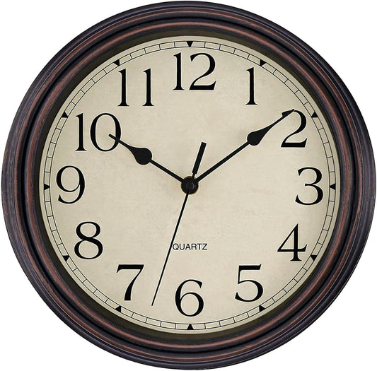 Foxtop 12 Inch Retro Wall Clock Round Silent Battery Operated Clock, Bronze