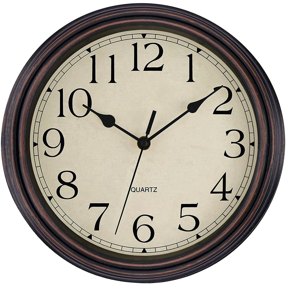 Foxtop 12 Inch Retro Wall Clock Round Silent Battery Operated Clock, Bronze