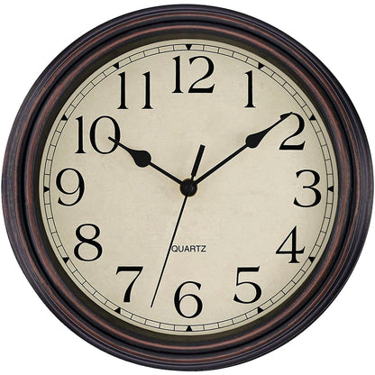Foxtop 12 Inch Retro Wall Clock Round Silent Battery Operated Clock, Bronze