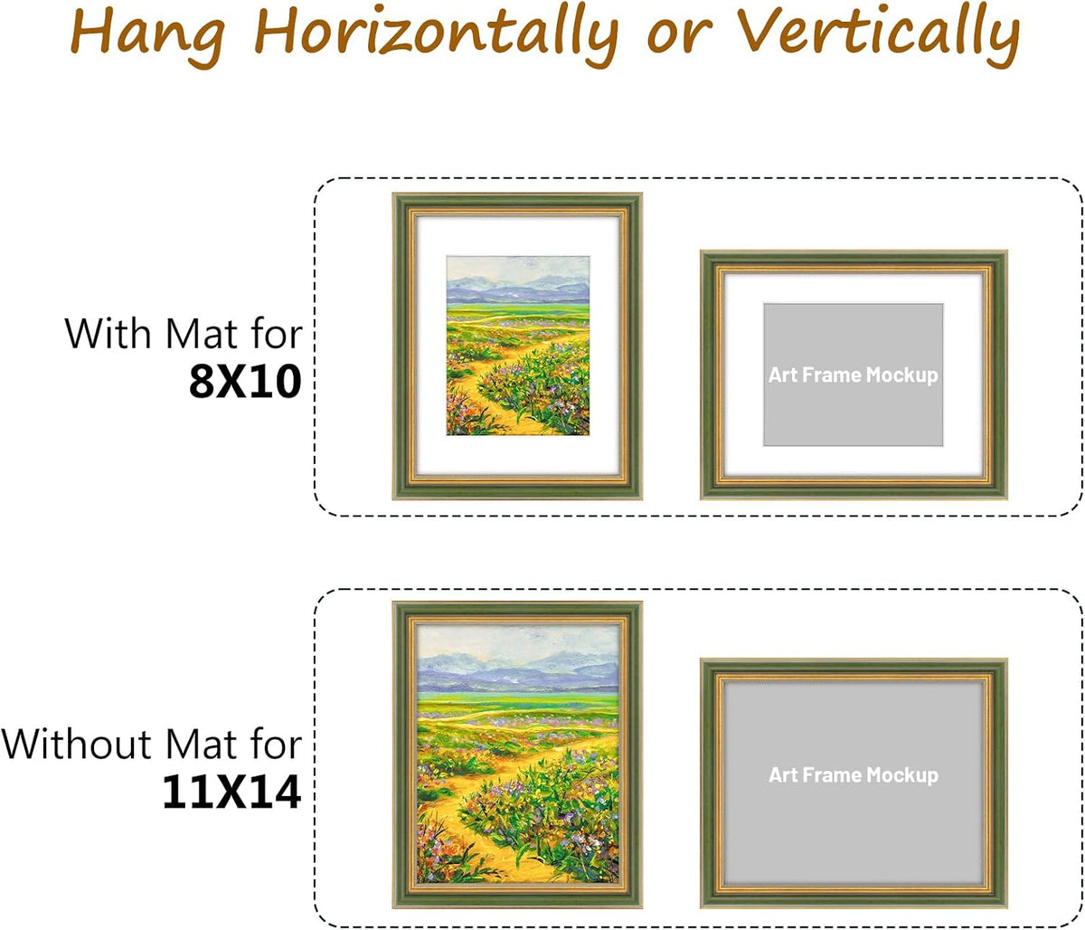 Golden State Art,11x14 Ornate Picture Frame Holds 8x10 Photo,Green Gold