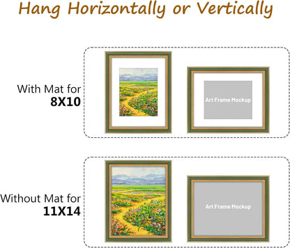 Golden State Art,11x14 Ornate Picture Frame Holds 8x10 Photo,Green Gold
