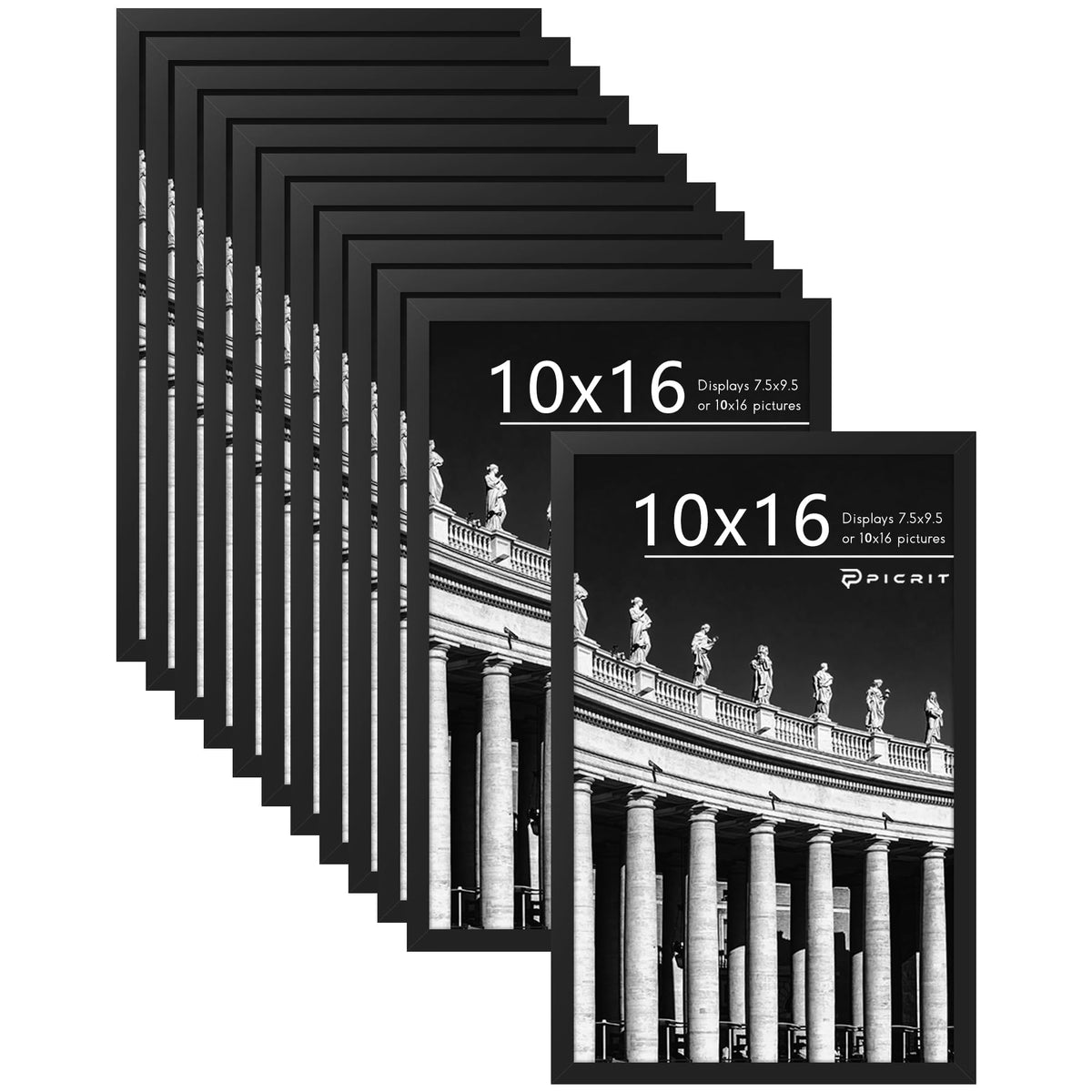 Picrit 8x10 Picture Frame Set of 12, Modern Gallery Wall Frames, Black