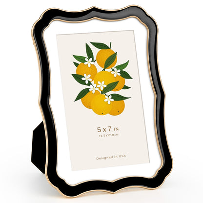 4x6 Enamel Picture Frame with HD-Tempered Glass, Display 3x5 Photo with Mat, Ornate Photo Frame with Gold Metal Edge & Velvet Back for Tabletop & Wall Mount Vertically or Horizontally Display, White