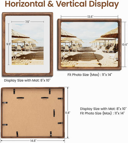 11x14 Picture Frame, Walnut Wooden Picture Frames for Wall Matted 8x10