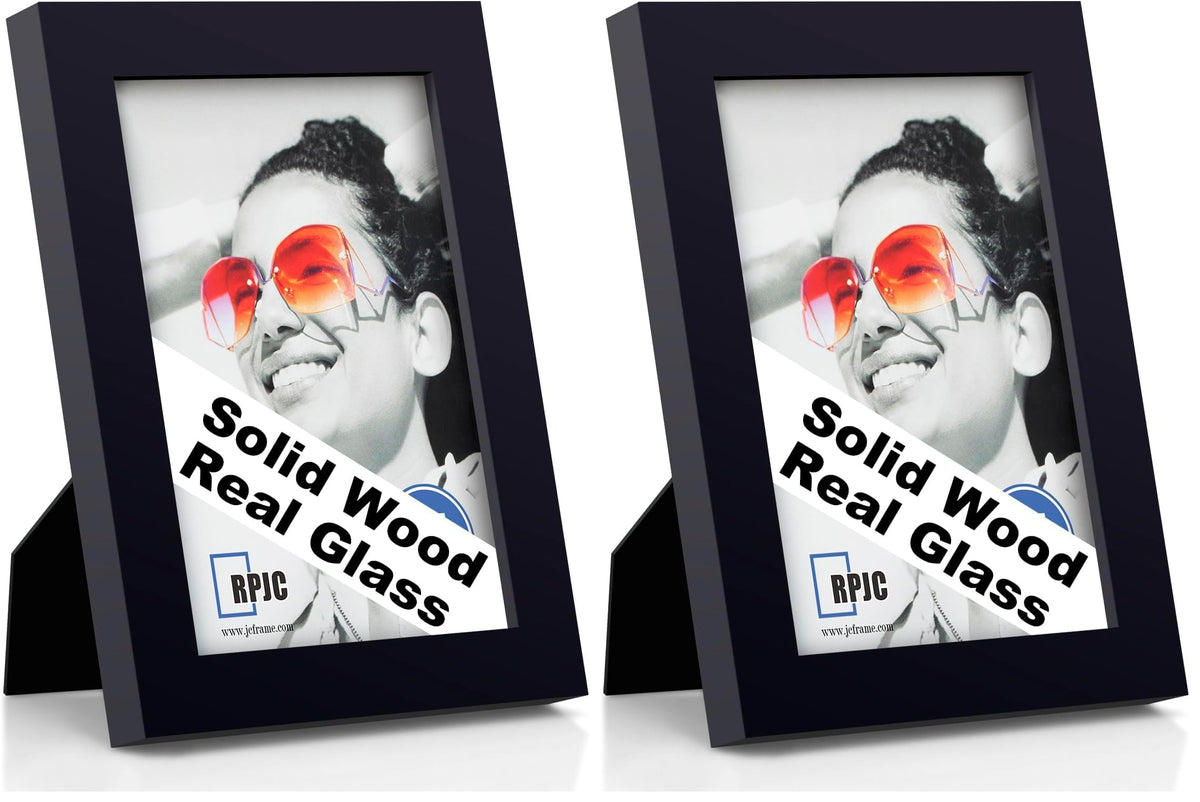 RPJC 5x7 Solid Wood Picture Frame with Real Glass Cover Black