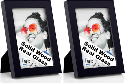 RPJC 5x7 Solid Wood Picture Frame with Real Glass Cover Black